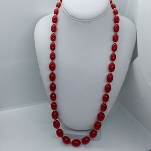 Vintage Monet Red And Gold Tone‎ Beaded Necklace